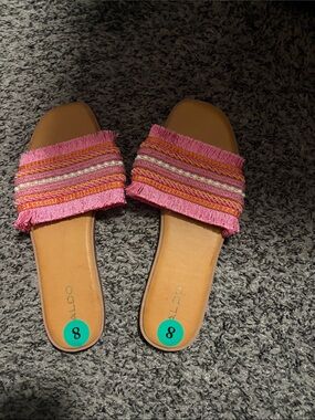 ALDO Pink Fringed Beaded Slide Sandals